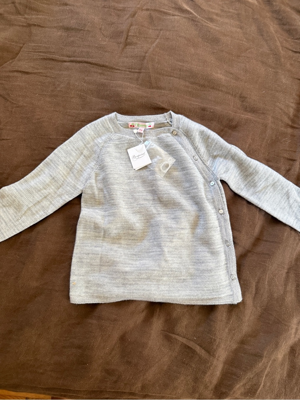 Bonpoint Light Gray Side-Snap Knit Sweater